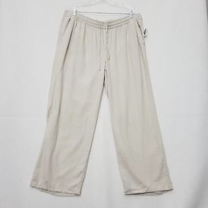 Old Navy Womens Linen Pull On Pants XL Beige Wide Leg Drawstring Pockets NWT